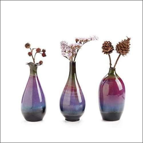 Fuchsia Bright Glaze 3PC Tabletop Flower Vase Set