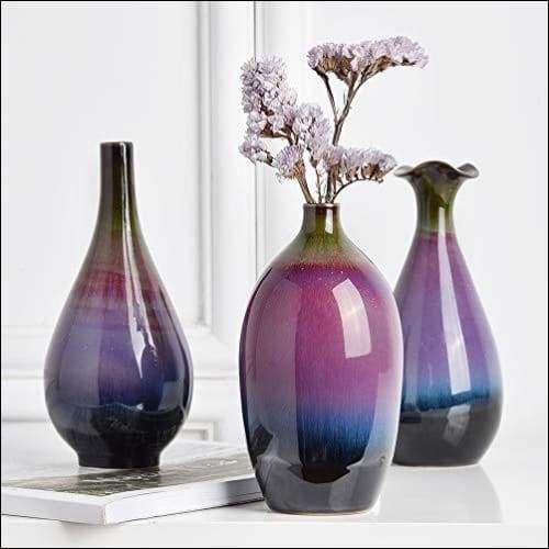 Fuchsia Bright Glaze 3PC Tabletop Flower Vase Set