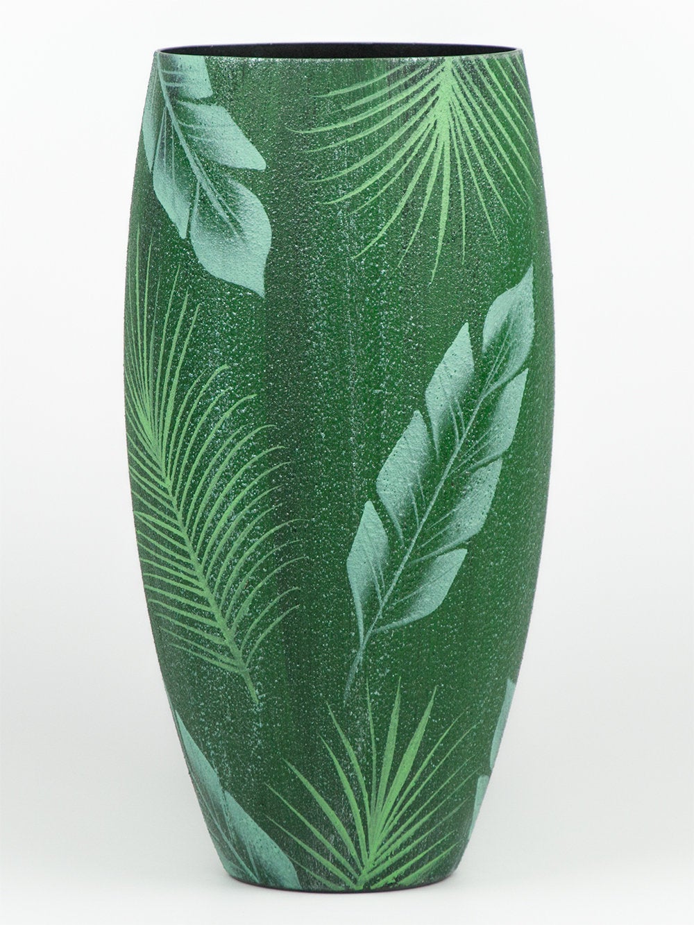 Tropical theme Painted Art Glass Oval Vase