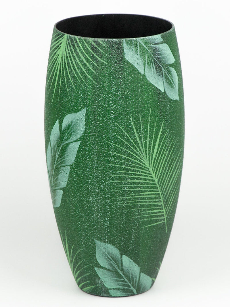 Tropical theme Painted Art Glass Oval Vase