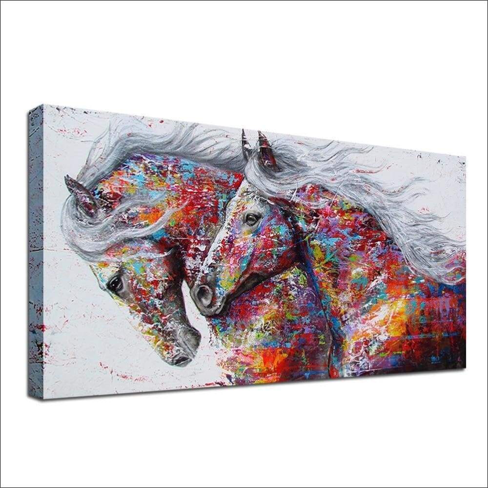 Rainbow Couple Horses Canvas Painting