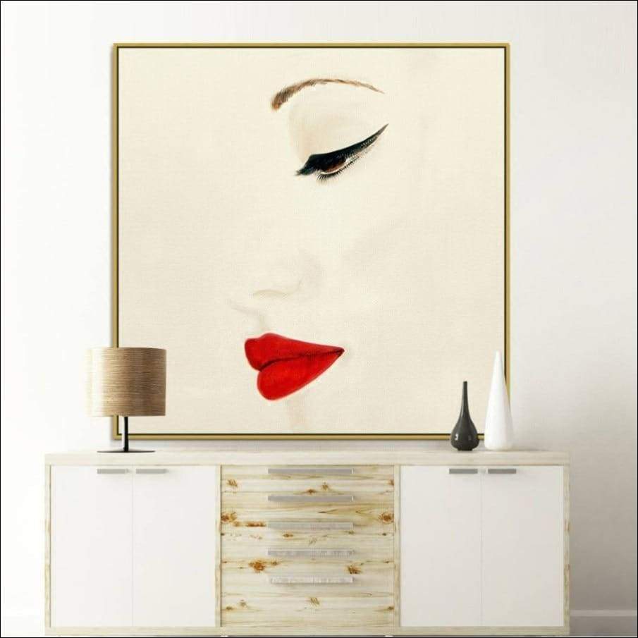 Red Lipped Woman Framed Canvas Painting