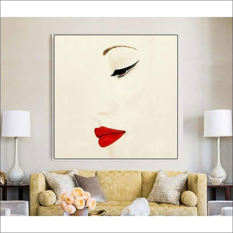 Red Lipped Woman Framed Canvas Painting