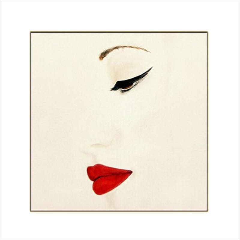 Red Lipped Woman Framed Canvas Painting